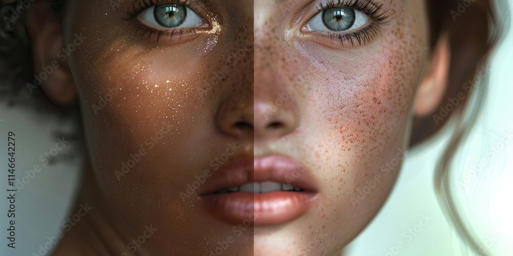 Comparative Close-up of Female Face: Skin Tone and Freckles Comparative Close-up of Female Face: Skin Tone and Freckles