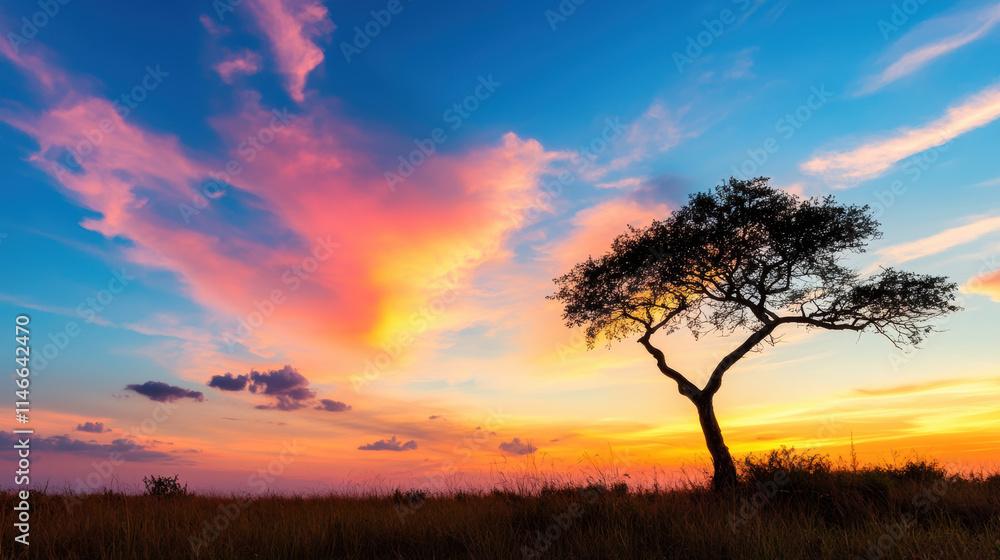 Fototapeta premium stunning sunset over silhouette of tree in nature
