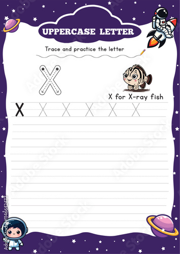 Printable preschool activity worksheets for toddlers that starts with capital letter X