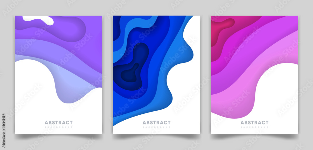 Paper cut banners set with 3D abstract background and wavy shapes. Colorful vector design layout for business presentations, flyers, posters, invitations, etc. Paper cut banners set with 3D abstract background and wavy shapes. Colorful vector design layout for business presentations, flyers, posters, invitations, etc.