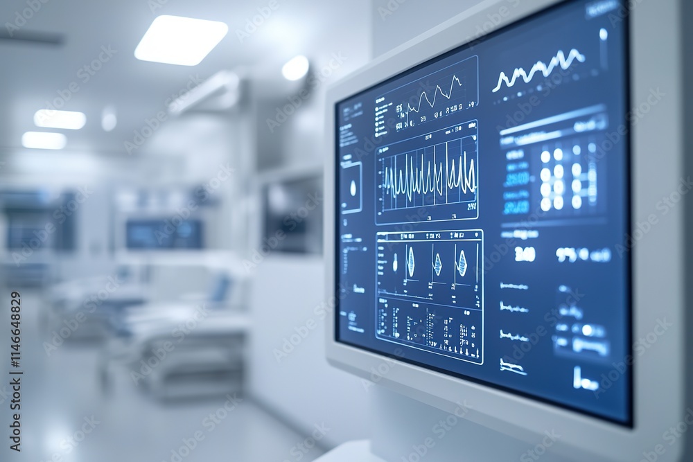 Modern medical monitor displaying vital signs in clinic Modern medical monitor displaying vital signs in clinic