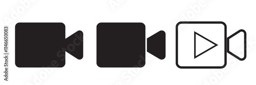 Vector icon of a video camera, representing media, recording, and film themes. Simple black and white design. Editable stroke.