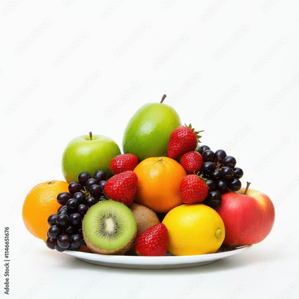 Fresh fruit arrangements on white plates
Fresh fruit arrangements on white plates