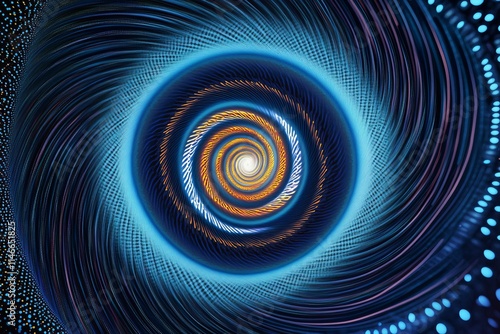 Abstract swirling pattern, vibrant blue, orange center.