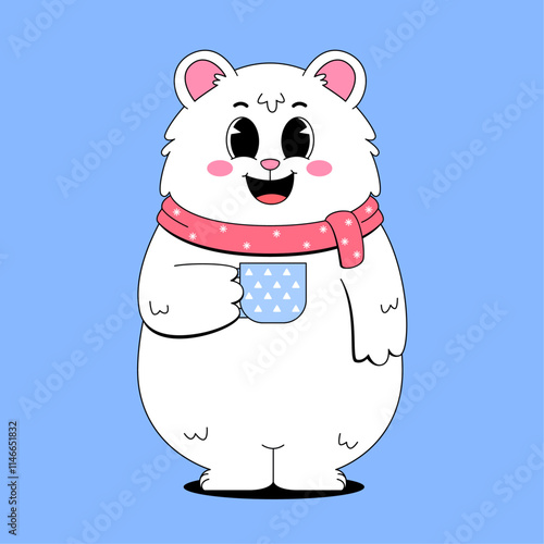 Cartoon polar bear with coffee cup