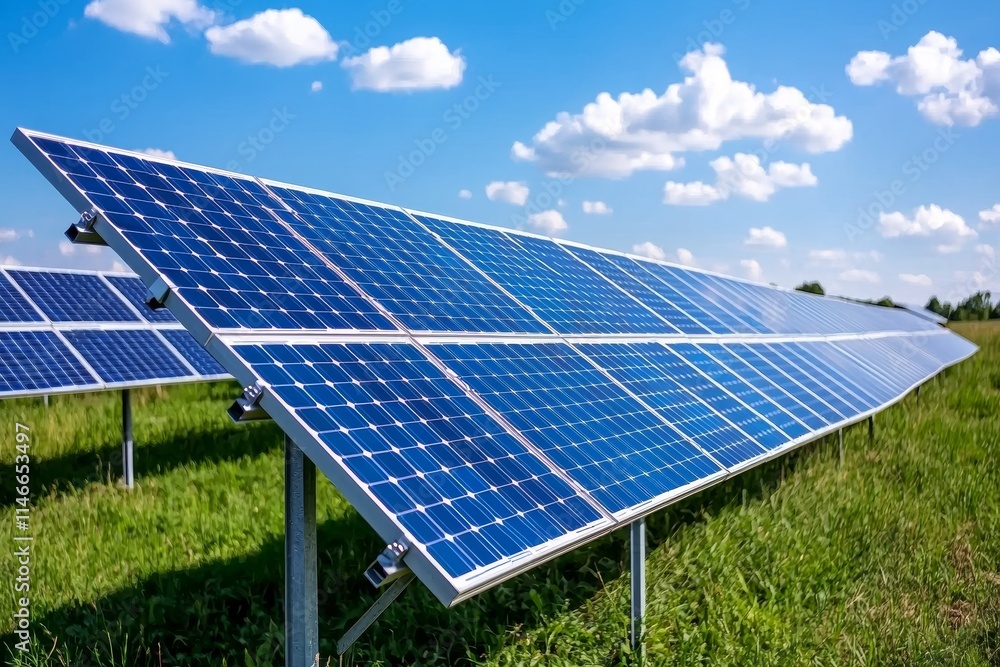 Solar panels on the roof of a house beneath a cloudy blue sky in Bavaria, Germany. Solar panels on the roof of a house beneath a cloudy blue sky in Bavaria, Germany.