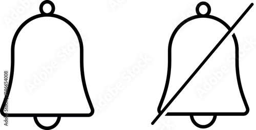 bell icon. notification icon. alarm icon, mute icon. 