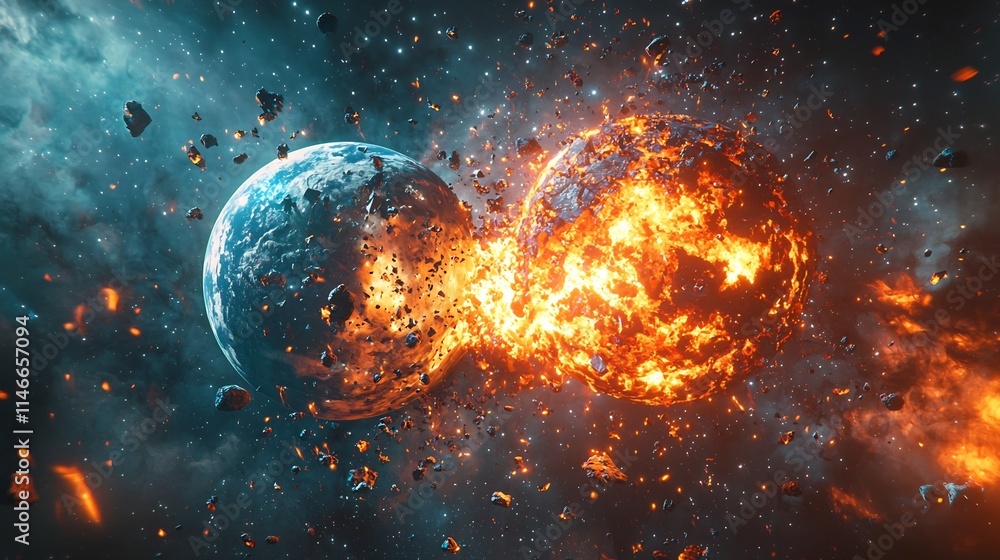 Obraz premium Cataclysmic Collision of Planets in the Cosmic Void