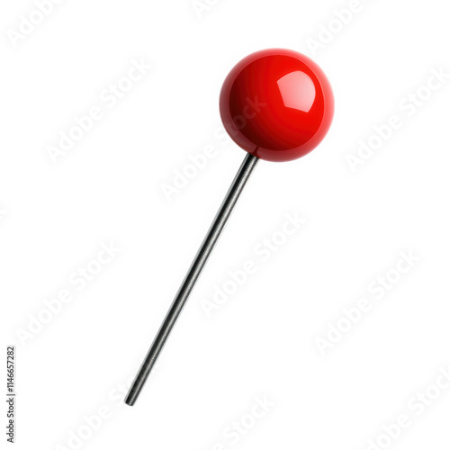 A single red spherical head push pin on black background
