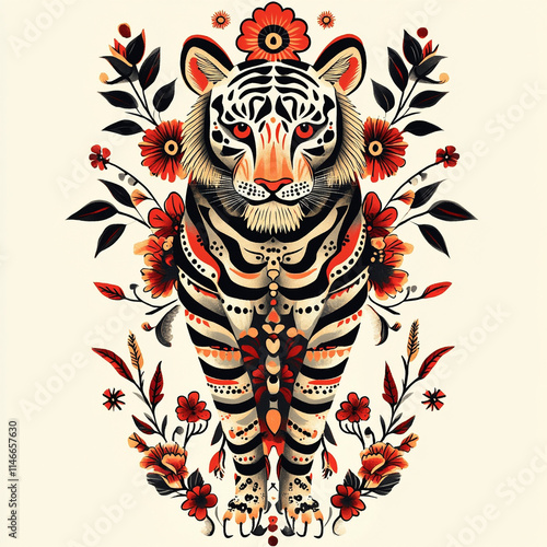 Tribal Tiger tattoo flash illustration