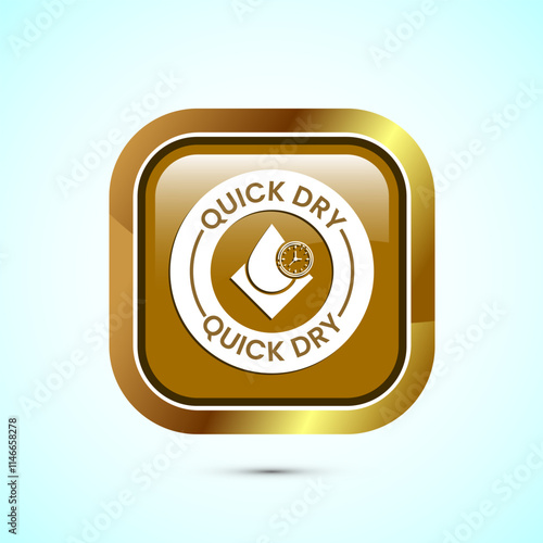 Quick dry icon design illustration. Fast dry cleaning service sign. Gold Color Square Button Design