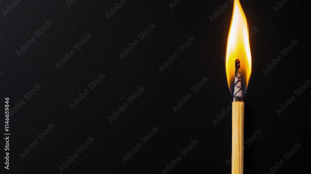 Lit matchstick on black background. Lit matchstick on black background.