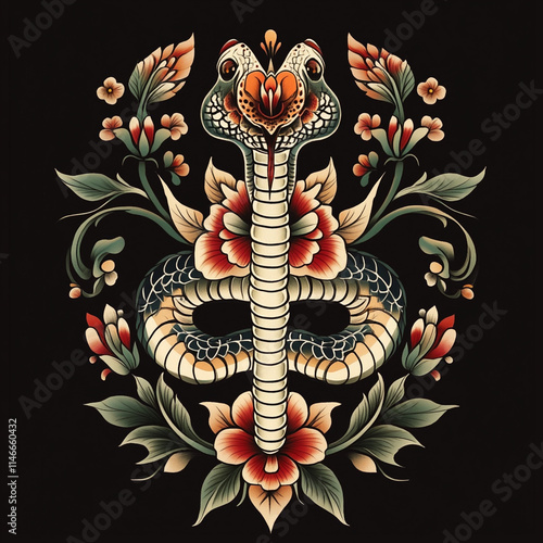 Tribal Snake tattoo flash illustration photo