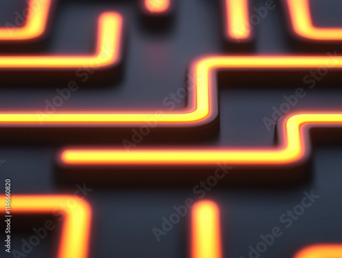 A close-up view of glowing orange neon lines forming a maze-like pattern on a dark background, creating a striking visual contrast. photo