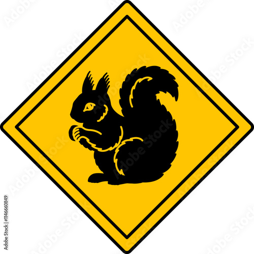 Yellow Road Sign Squirrel. Vector Icon. Road Sign Warning about Crossing the Road by Animals. Sticker for Zoo