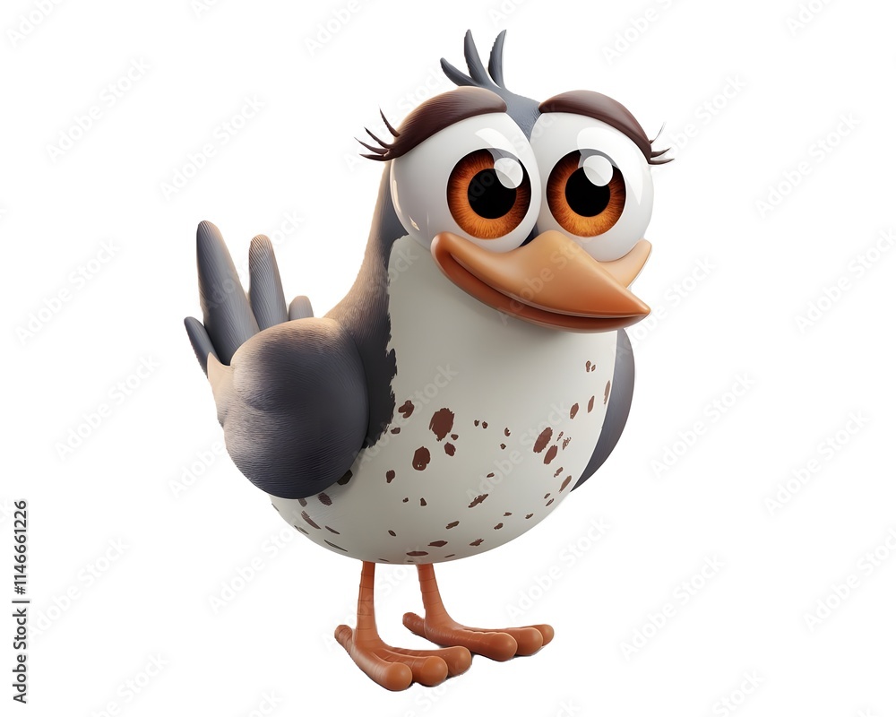 A 3D render of a cartoon bird with large, brown eyes A 3D render of a cartoon bird with large, brown eyes