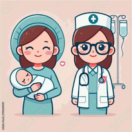 vector of smiling midwife character