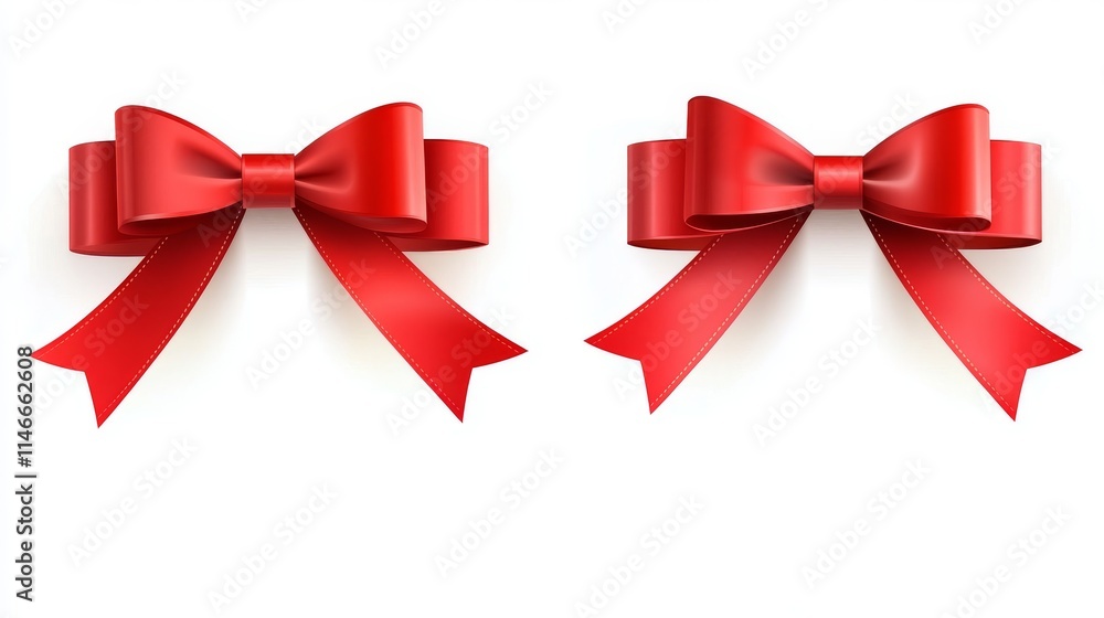 Fototapeta premium Set of decorative red ribbon banners isolated on white, Red Bow With Ribbons Set, With Gradient Mesh, Vector Illustration, Vector red ribbons.Ribbon banner set,Ribbon banner set. Red ribbons, Vector.