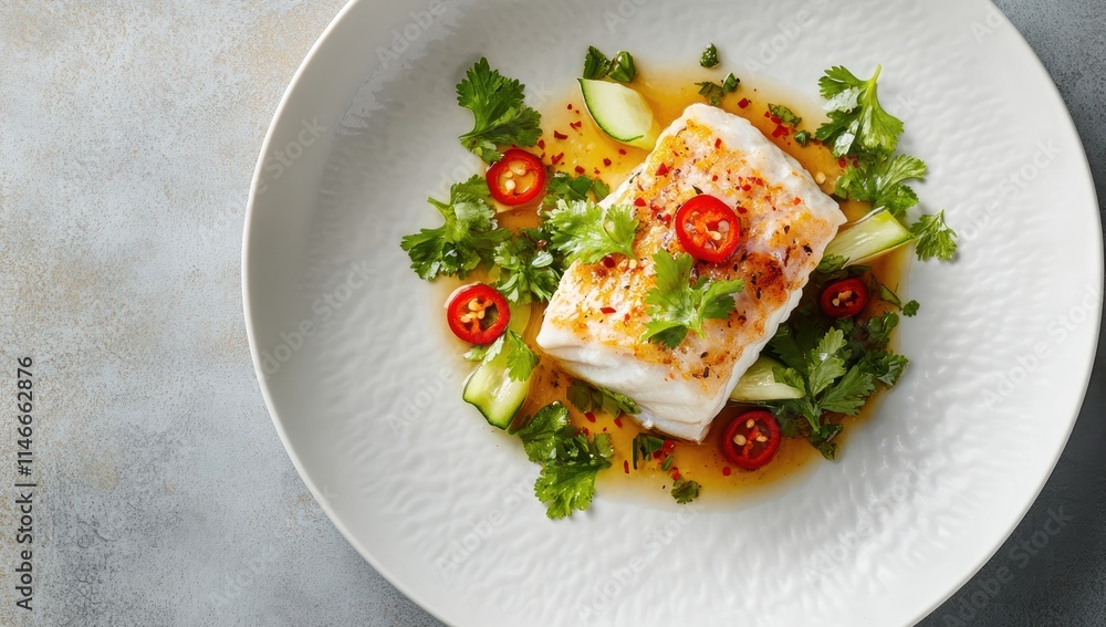 white fish fillet with coriander and chili peppers white fish fillet with coriander and chili peppers