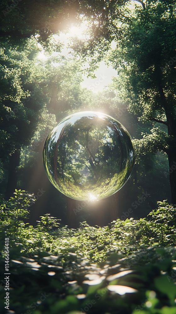 Fantasy landscape with magic ball in the forest Fantasy landscape with magic ball in the forest