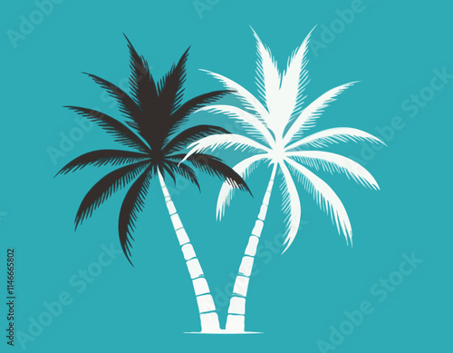 Isolated Coconut Tree with Slender Trunk and Feathery Fronds