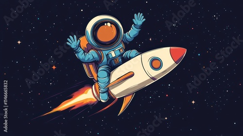 Wallpaper Mural A cartoon astronaut joyfully riding a rocket through a starry space background. Torontodigital.ca