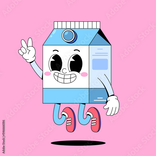 Jumping cute milk box cartoon mascot