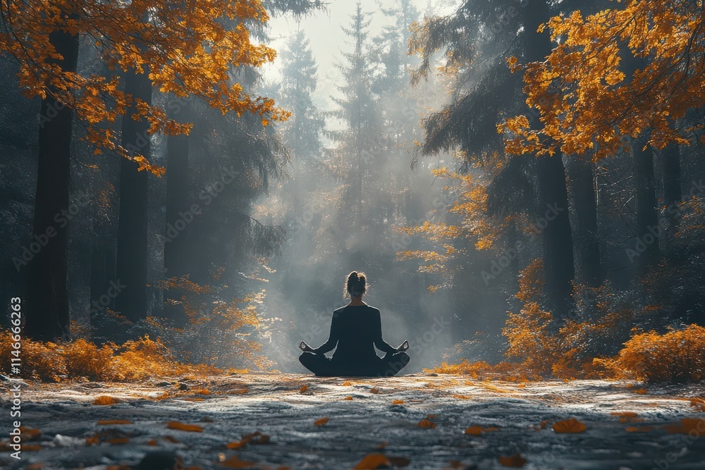 Peaceful Meditation in a Serene Autumn Forest Peaceful Meditation in a Serene Autumn Forest