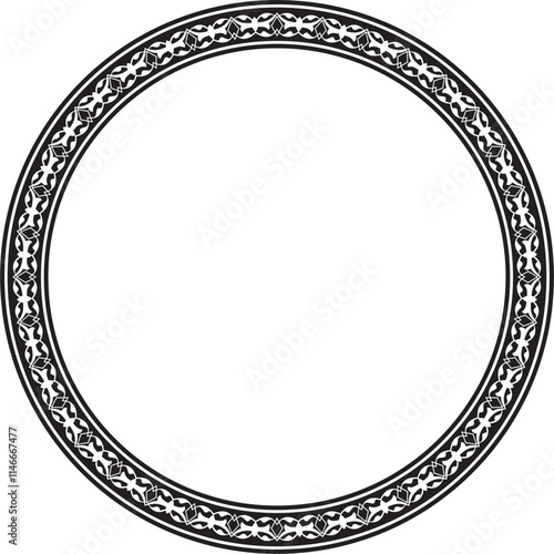 Vector black monochrome round turkish ornament. Ottoman circle, ring, frame.