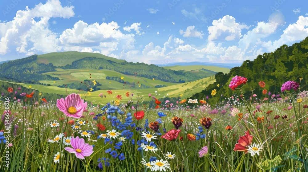 Fototapeta premium Vibrant Wildflower Meadow Landscape