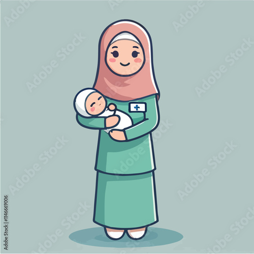 vector of smiling midwife character