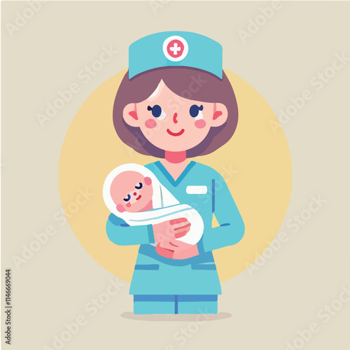 vector of smiling midwife character