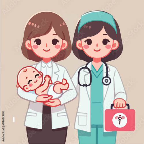 vector of smiling midwife character