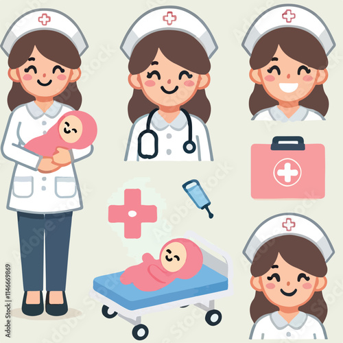 vector of smiling midwife character