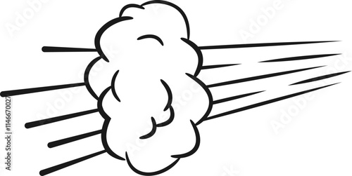Simple drawing of a cloud of smoke moving fast with speed lines, isolated on white background, suitable for concepts like speed, smoke, smell, wind, fart, and urgency