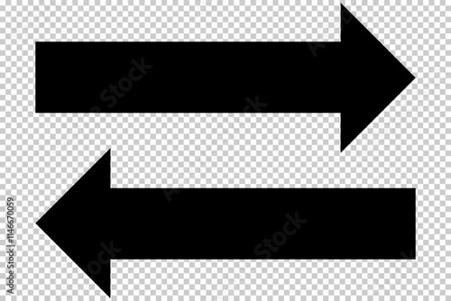 Black Arrow Silhouette Icon with Opposite Directions - Minimalist Symbol on Transparent Background