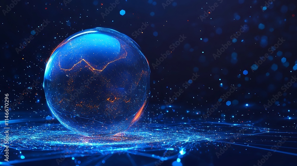 Fototapeta premium Magic crystal ball on a dark blue background. Vector Illustration.