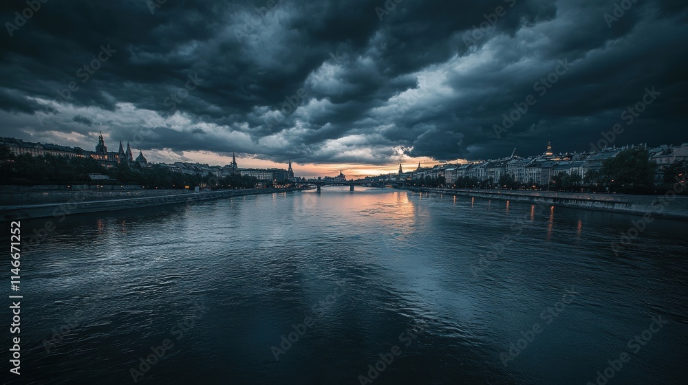 Obraz premium dramatic stormy sky over prague river