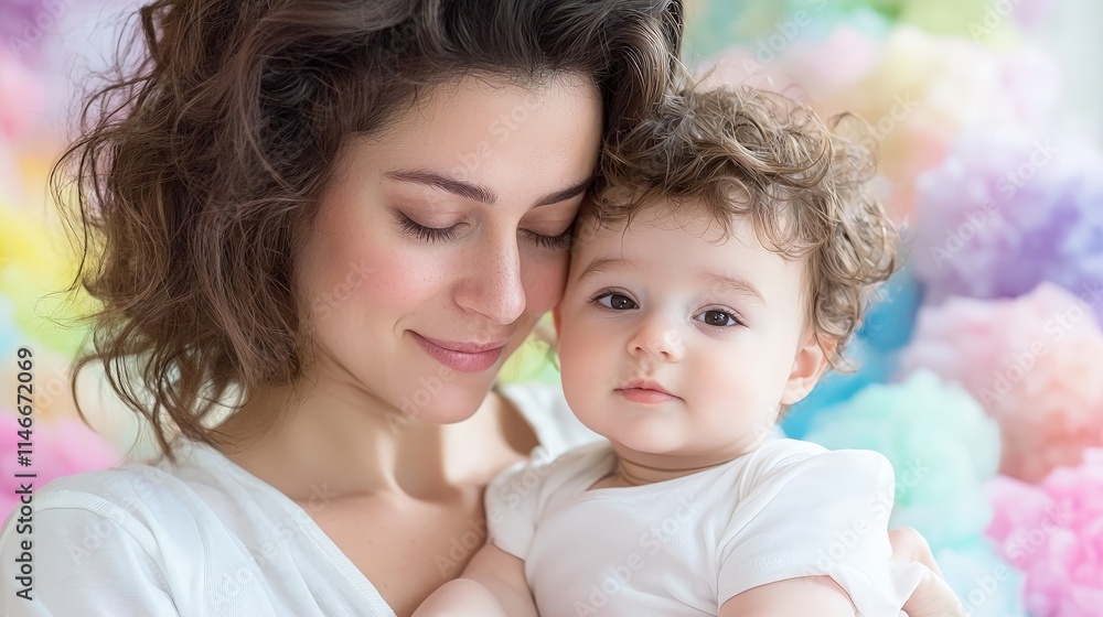 Happy mother tenderly holding her baby. Happy mother tenderly holding her baby.