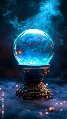 Magic crystal ball on a dark blue background. Vector Illustration.