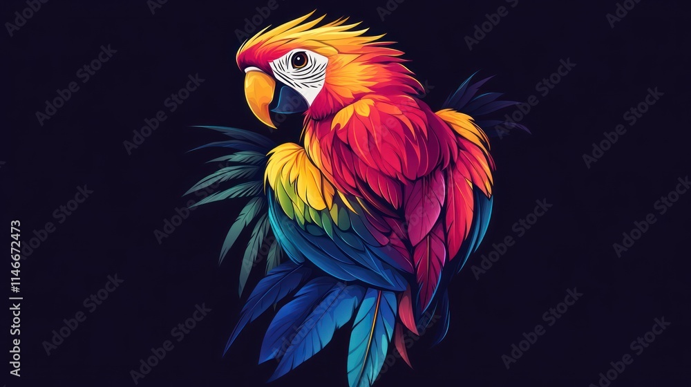 A vibrant, colorful illustration of a parrot with intricate feather details. A vibrant, colorful illustration of a parrot with intricate feather details.