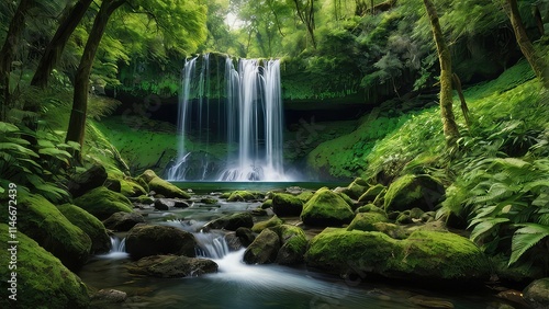 waterfall in the jungle, waterfall in the forest, waterfall in the forest, waterfall in jungle, waterfall
