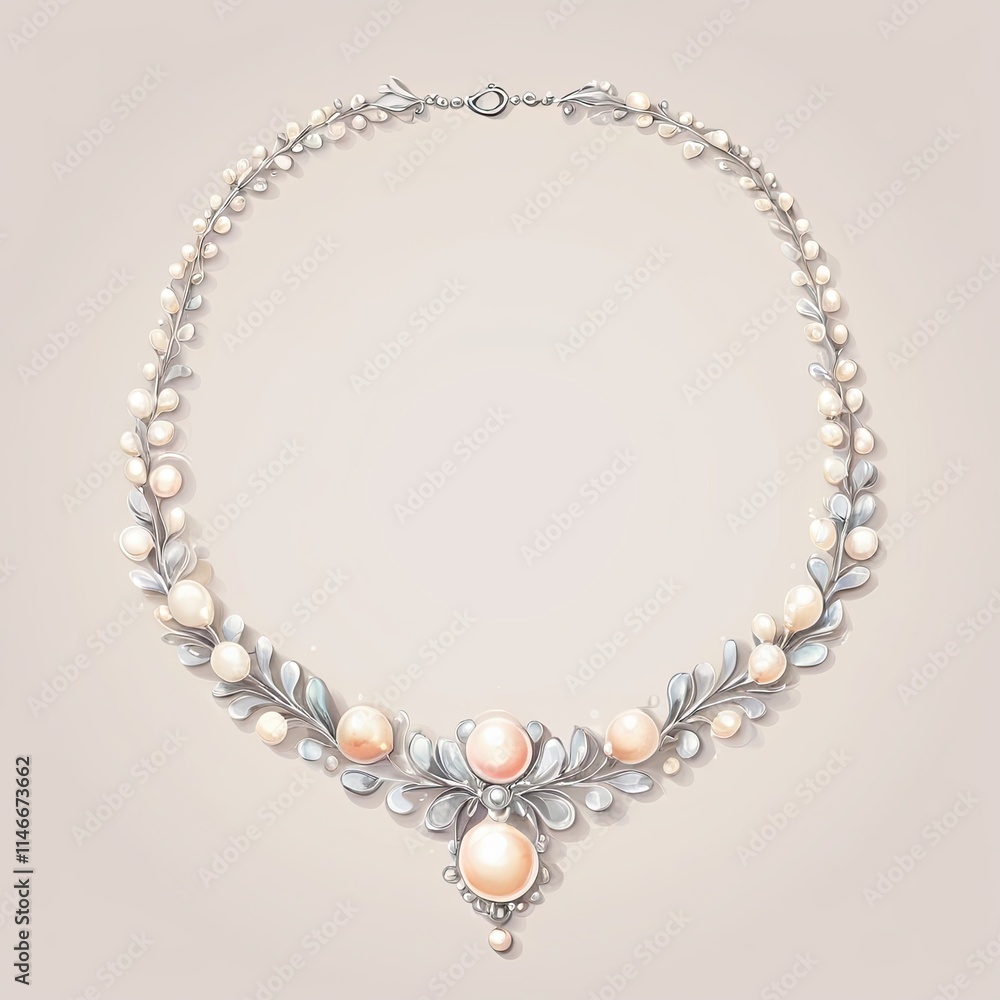 Elegant pearl and silver necklace with a delicate floral design. Perfect for a special occasion. Elegant pearl and silver necklace with a delicate floral design. Perfect for a special occasion.