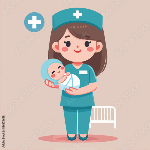vector of smiling midwife character