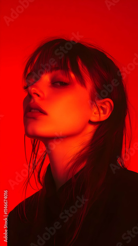 A portrait of a person with a dramatic red background and moody lighting.