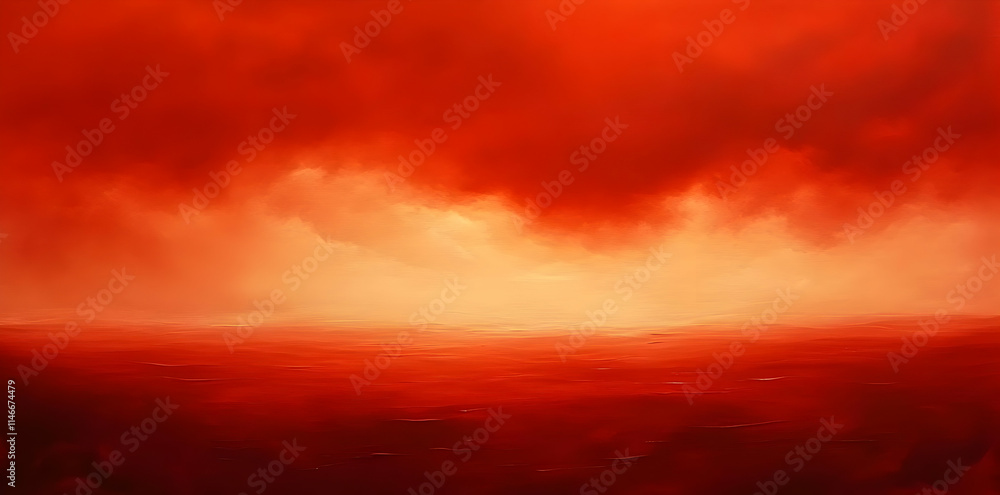 Fototapeta premium A dramatic landscape featuring a vivid red sky and horizon, evoking a surreal atmosphere.