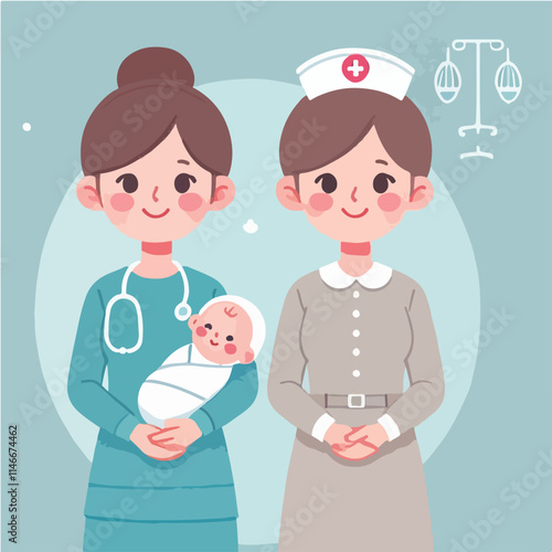 vector of smiling midwife character