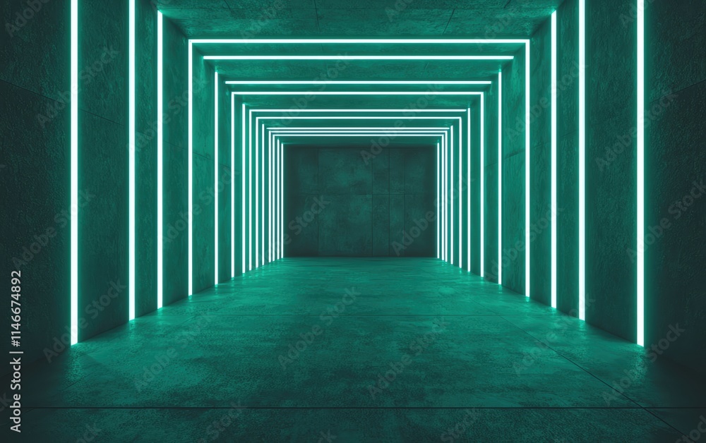 Fototapeta premium Futuristic corridor with neon lights creating a modern and vibrant ambiance.