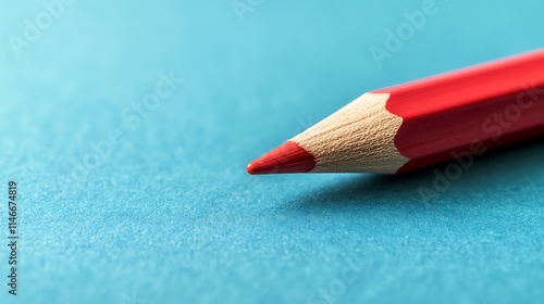 A single red pencil placed diagonally on a soft blue background, offering a clean and minimalist composition.