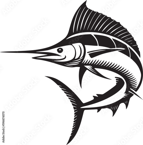 Marlin fish silhouette vector illustration, Marlin fish line art vector design